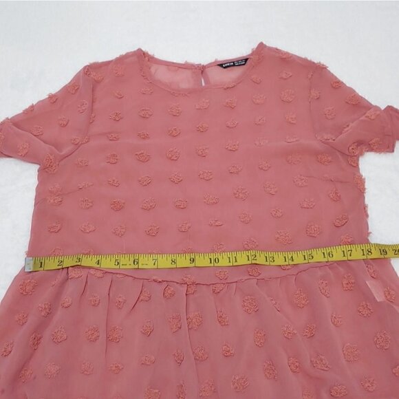 NWOT SHEIN Pink swiss dot sheer flowy peplum boho festival top - Picture 5 of 10